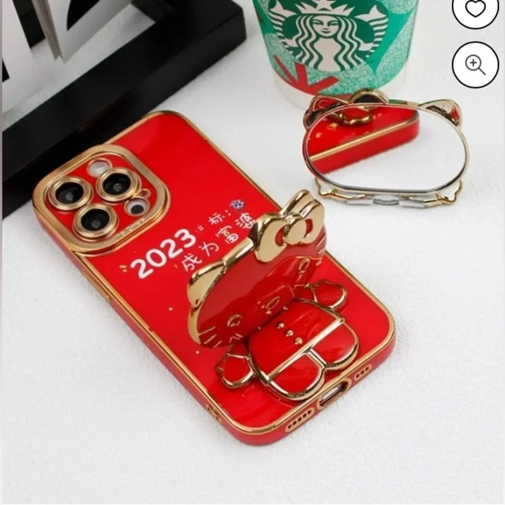 HELLO KITTY Mobile Ph Holder Back Sticker Foldable/Rotatable Makeup Mirror, NIP - Picture 8 of 11